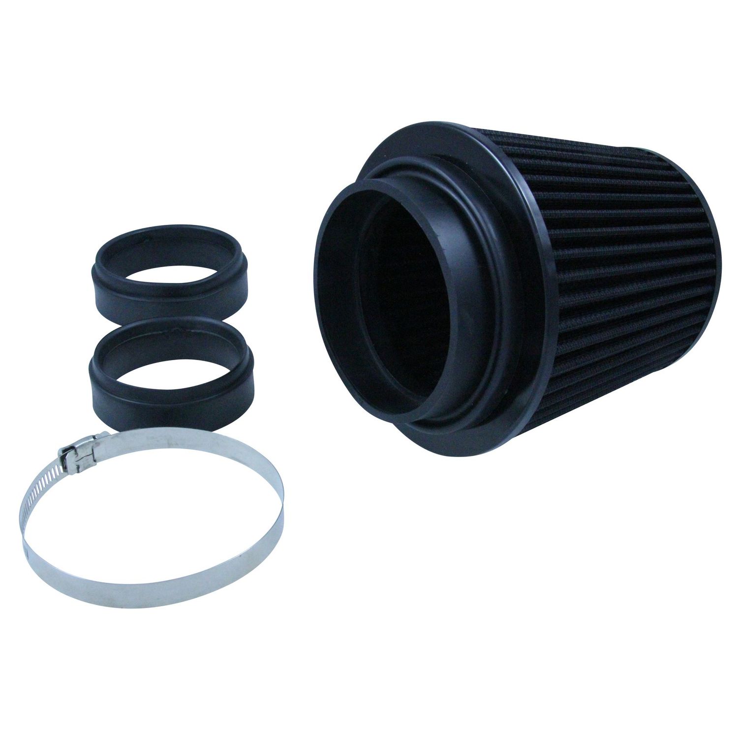Conical High Flow Air Filter Multi Fit Neck 76-89-102mm - 165mm Long - All Black Conical High Flow Air Filter Multi Fit Neck 76-89-102mm - 165mm Long - All Black