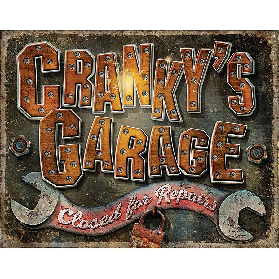 Crankys Garage Closed For Repair Metal Sign Reproduction 41cm x 32cm Crankys Garage Closed For Repair Metal Sign Reproduction 41cm x 32cm