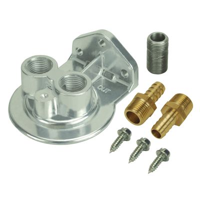 Derale Single Ports Up 1/2 Derale Single Ports Up 1/2" NPT Remote Filter Mount Kit Dual Thread Entry 15728