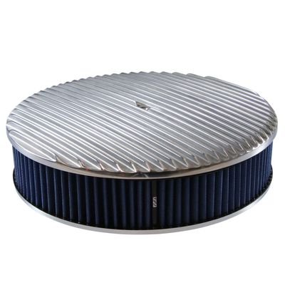 Full Finned Aluminium Air Cleaner/Air Filter 14 Full Finned Aluminium Air Cleaner/Air Filter 14" x 3" Holley Edelbrock Blue Cotton Filter