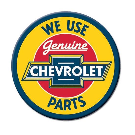 We Use Genuine Chevrolet Metal Sign Reproduction 30cm Round