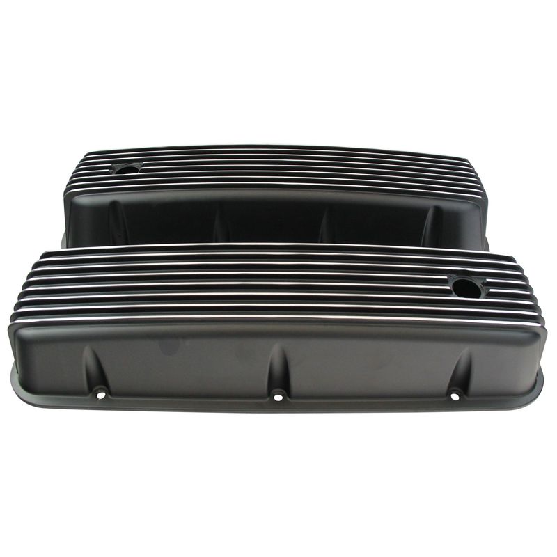 Valve Rocker Covers Black Chevrolet V8 Small Block 283-400 Finned Alloy Low Baffled-pr