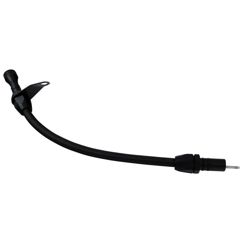 Transmission Dipstick Tube GM Turbo 350 Bell Housing Mount Flexible Black Braid