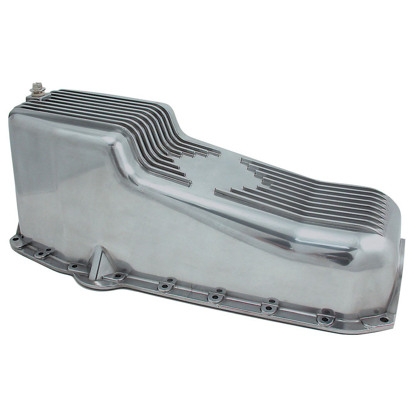 Oil Pan Chevrolet Sm Block 283-350 1955-79 Polished Alloy Finned 2pce Rear Main Oil Pan Chevrolet Sm Block 283-350 1955-79 Polished Alloy Finned 2pce Rear Main