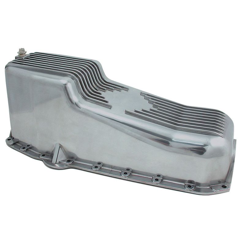 Oil Pan Chevrolet Sm Block 283-350 1955-79 Polished Alloy Finned 2pce Rear Main