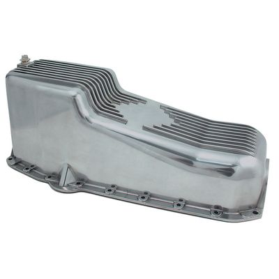 Oil Pan Chevrolet Sm Block 283-350 1955-79 Polished Alloy Finned 2pce Rear Main