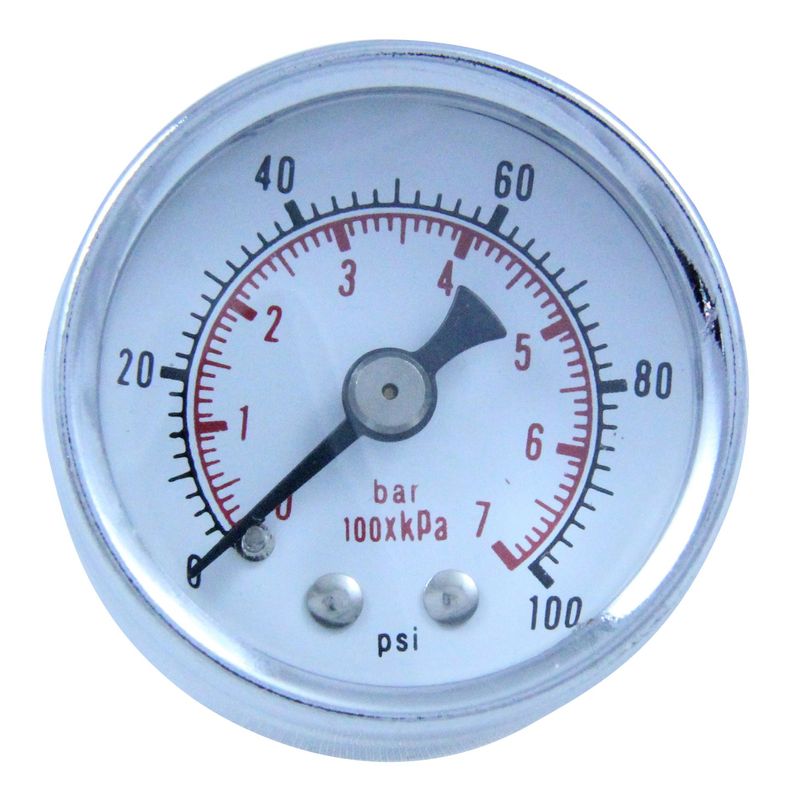 Fuel pressure gauge 0-100 lbs, 1-1/2 inch diameter, high-polished chrome bezel