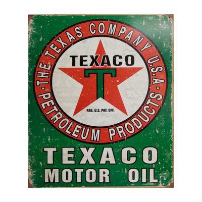 Texaco Motor Oil Green Weathered Metal Sign Reproduction 32cm x 41cm Texaco Motor Oil Green Weathered Metal Sign Reproduction 32cm x 41cm