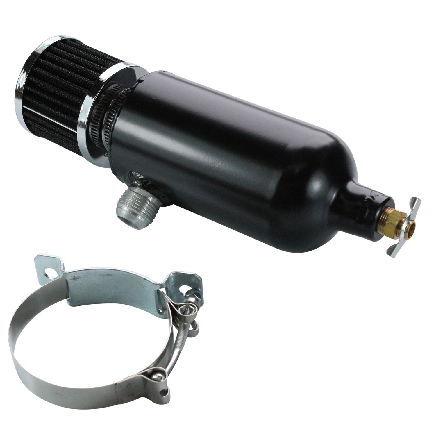 Catch Can Black Coated Alloy with Breather (750ml)-12AN Male Fittings