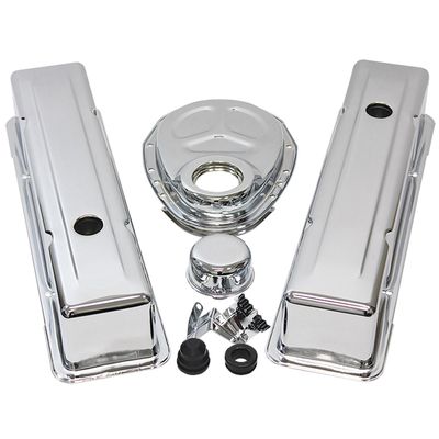 Chevrolet Small Block V8 283-350 Engine Dress Up Kit Chrome Tall Valve Rocker Cover Chevrolet Small Block V8 283-350 Engine Dress Up Kit Chrome Tall Valve Rocker Cover