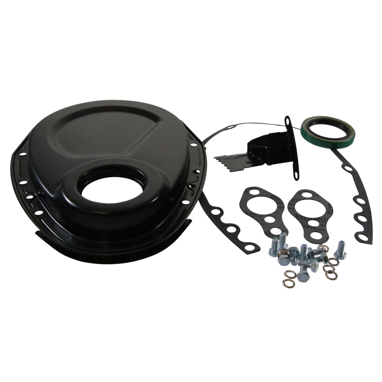 Timing Cover Kit Chevrolet Small Block 283-400 Engines Black Steel with hardware Timing Cover Kit Chevrolet Small Block 283-400 Engines Black Steel with hardware