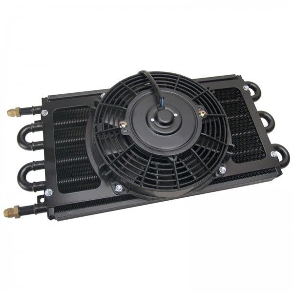 Derale Trans/Power/Fuel Cooler 12v fan 6 Pass 7-5/8 Derale Trans/Power/Fuel Cooler 12v fan 6 Pass 7-5/8"x17-1/2" -6AN Fittings 12731