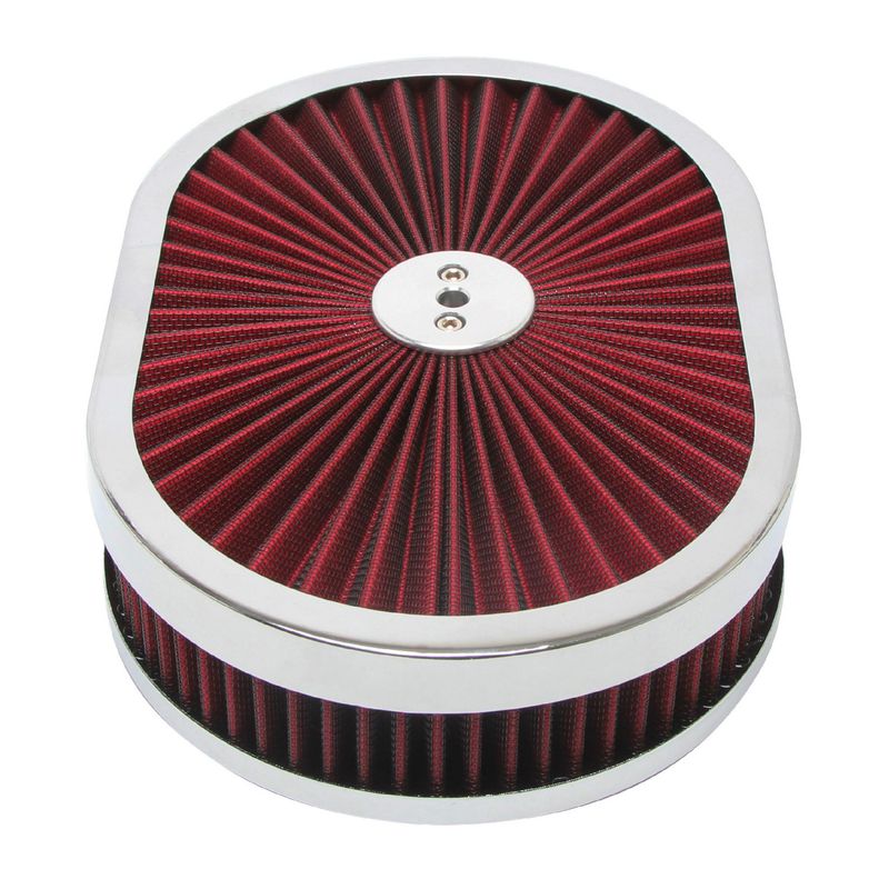 Oval Extraflow Chrome Edge Red Air Cleaner 12"x 2" Holley Edelbrock Quadrajet