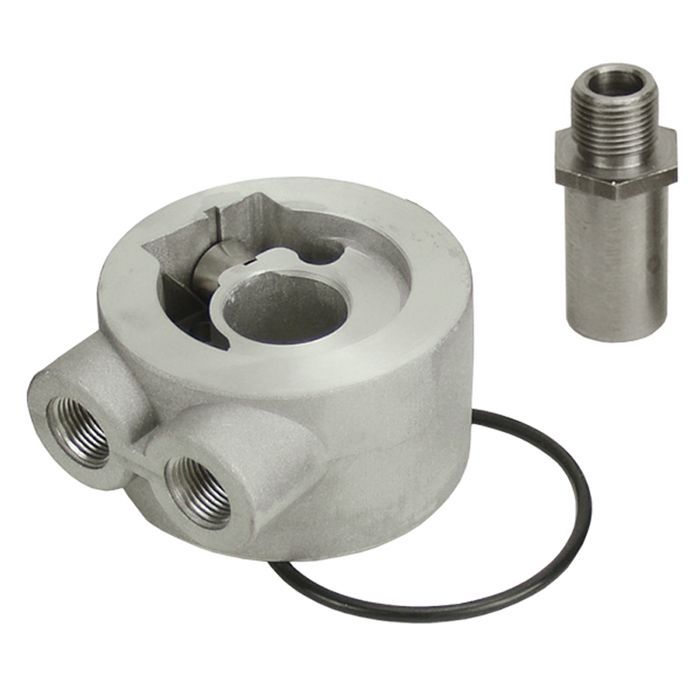 Thermostatic Engine Sandwich Adapter 3/8"NPT, 3/4"-16 Filter Thread Derale 25730