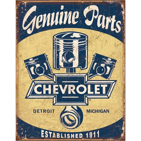 Chevrolet Genuine Parts with Pistons Metal Sign Reproduction 32cm x 41cm Chevrolet Genuine Parts with Pistons Metal Sign Reproduction 32cm x 41cm