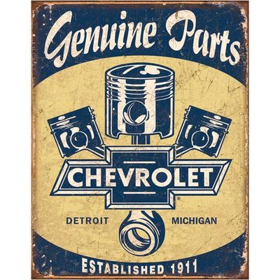 Chevrolet Genuine Parts with Pistons Metal Sign Reproduction 32cm x 41cm Chevrolet Genuine Parts with Pistons Metal Sign Reproduction 32cm x 41cm