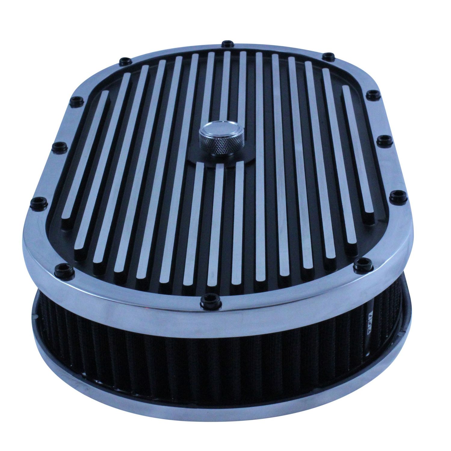 Oval Black Polished Finned Air Cleaner 15" x 2" Holley Edelbrock Quadrajet