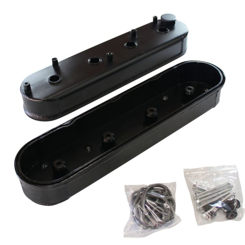 Valve Rocker Covers Chevrolet LS Fabricated Black Aluminium, Centre Bolt + Coil Mounts
