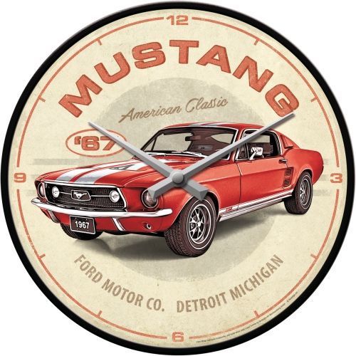 Wall Clock Ford Mustang GT 1967 Red - 30cm