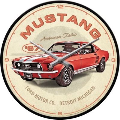 Wall Clock Ford Mustang GT 1967 Red - 30cm