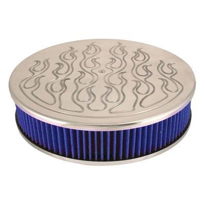 Flamed Aluminium Air Cleaner/Air Filter 14" x 3" Holley Edelbrock Rochester Blue Filter
