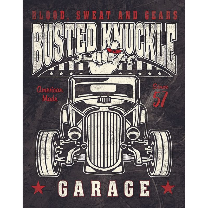 Blood Sweat and Gears Busted Knuckle Garage Metal Sign Reproduction 32cm x 41cm