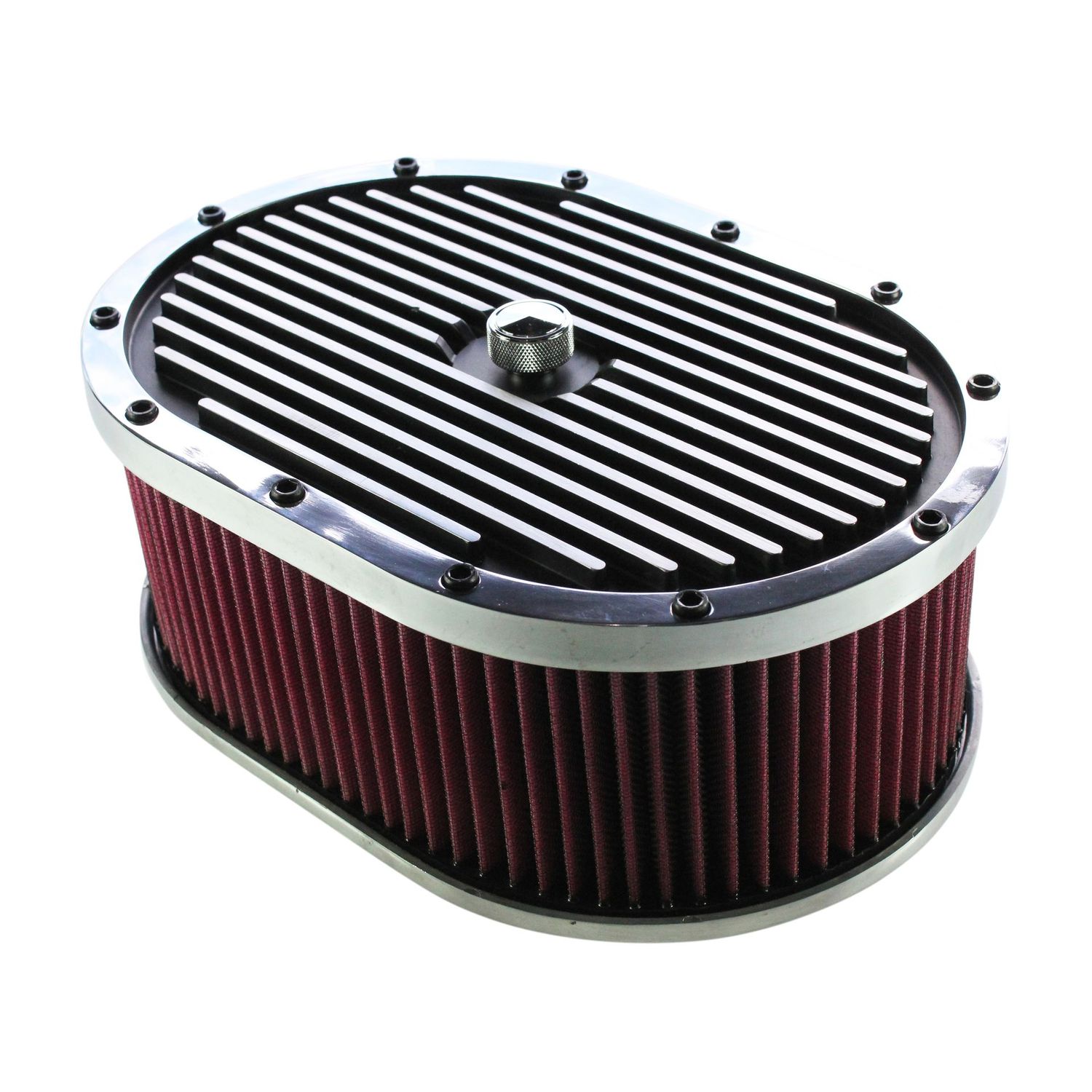 Oval Black Polished Finned Air Cleaner 12 Oval Black Polished Finned Air Cleaner 12" x 4" Holley Edelbrock Quadrajet