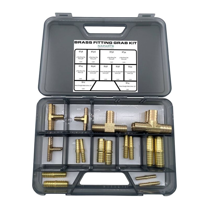Brass Straight Male Joiner and 3-Way Brass Tee Fittings Grab Kit - 22 Piece