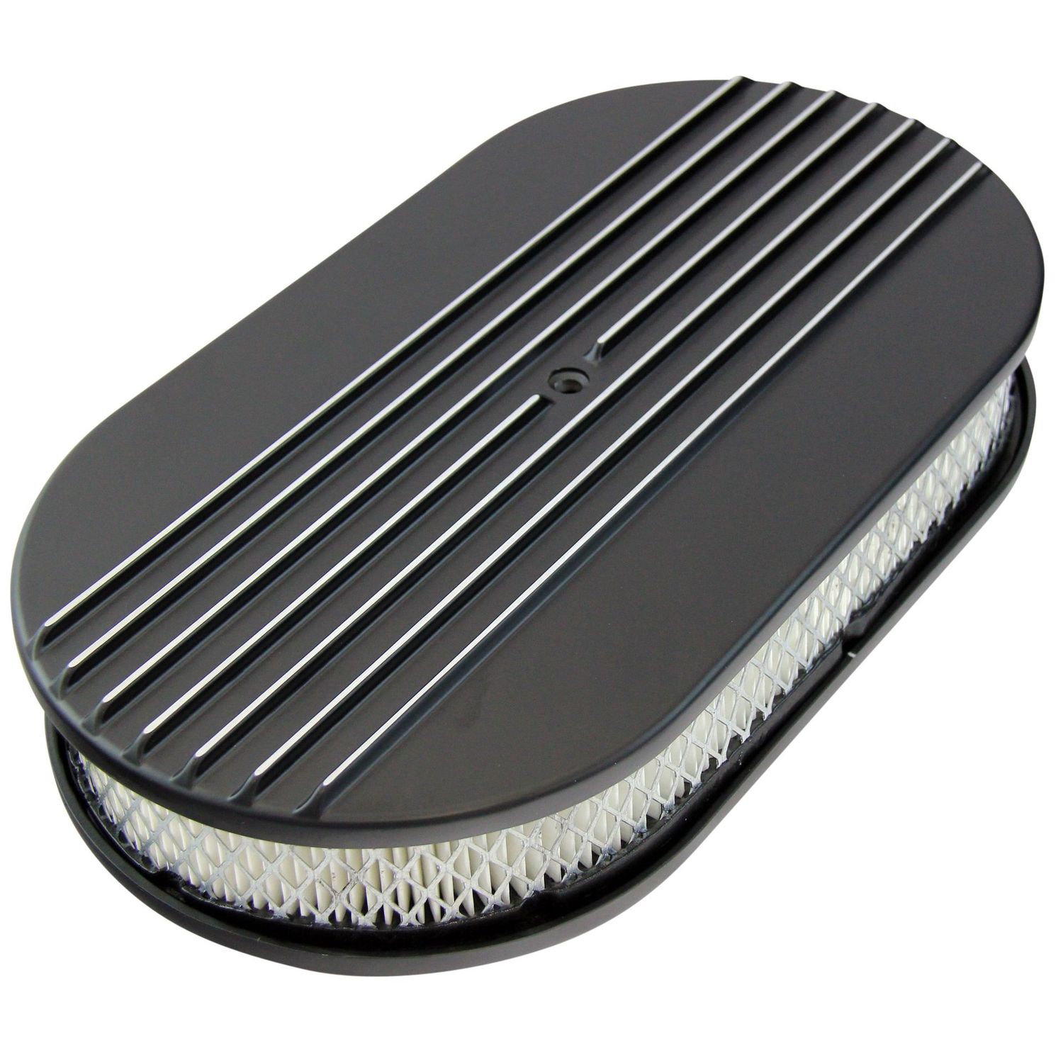 Oval Black Half Finned Air Cleaner 15 Oval Black Half Finned Air Cleaner 15" x 2" Holley Edelbrock Quadrajet Carter