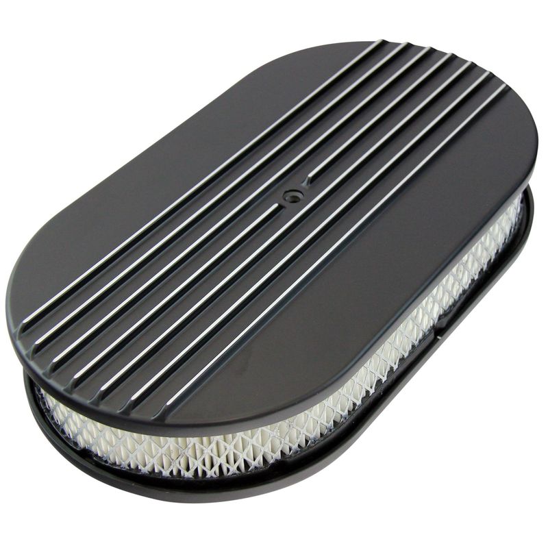 Oval Black Half Finned Air Cleaner 15" x 2" Holley Edelbrock Quadrajet Carter