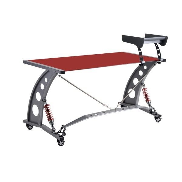 PitStop Furniture Red GT Spoiler Desk Red Tempered Glass Color Racing Style