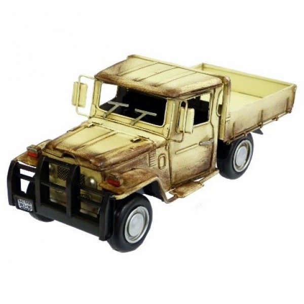 Automobilia Metal Collectable Toyota Land Cruiser Ute Ornament - Cream