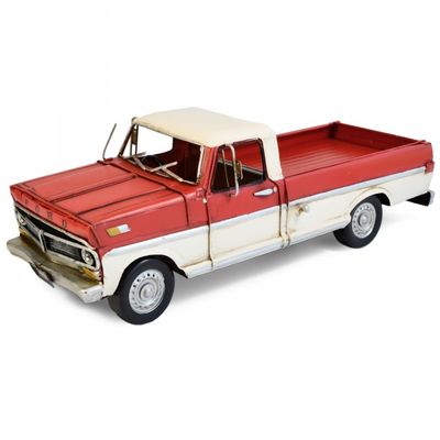 Automobilia 1970 Ford F100 Ranger Metal Collectable - Red and Cream 33x11.5x11cm