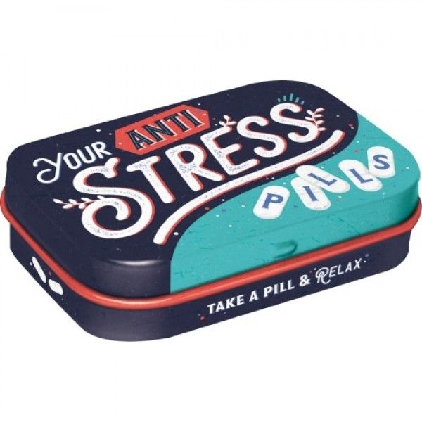 MintBox: Anti Stress Pills Size:4x6 x1.6cm sugar free mints 34gm
