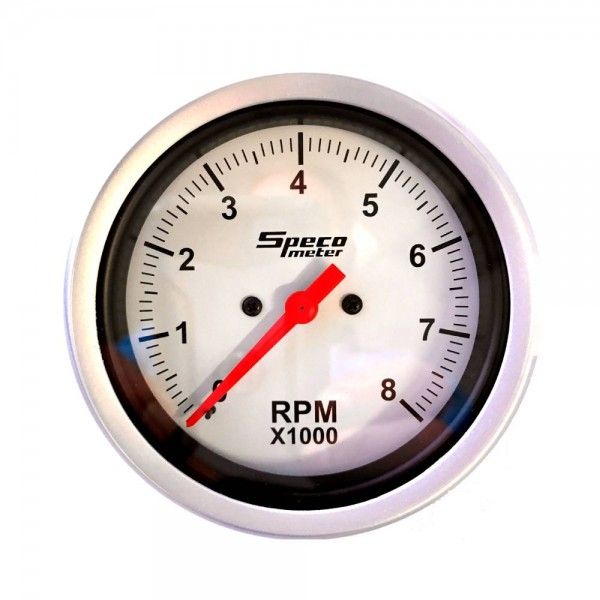 Speco Meter 85mm Dash Mounted Electronic Tachometer - White Dial Silver Bezel Speco Meter 85mm Dash Mounted Electronic Tachometer - White Dial Silver Bezel