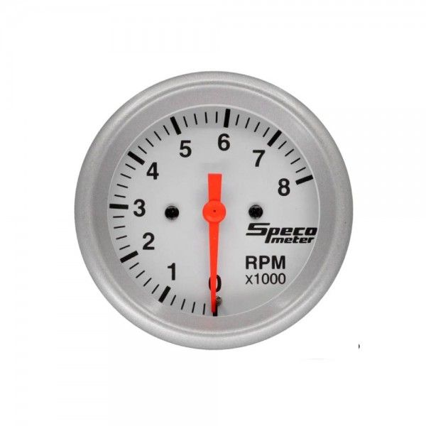 Speco Meter 2-5/8 Speco Meter 2-5/8" 12V 8000rpm Tachometer - White Dial Silver Bezel