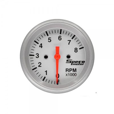 Speco Meter 2-5/8 Speco Meter 2-5/8" 12V 8000rpm Tachometer - White Dial Silver Bezel