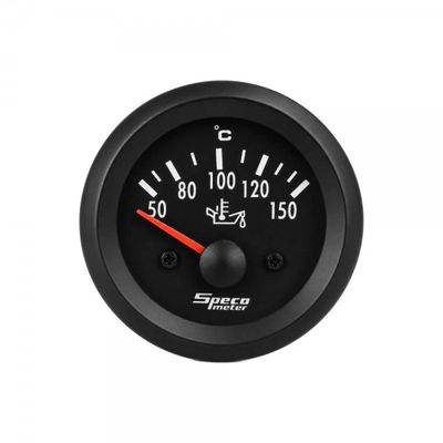 ​Speco Meter 2" 12V Electric Oil Temperature Gauge - Black Dial Black Bezel
