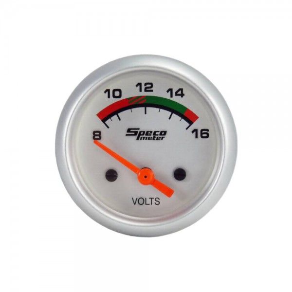 Speco Meter 2 Speco Meter 2" 8-16 Volt Voltmeter Gauge - Silver Dial Silver Bezel