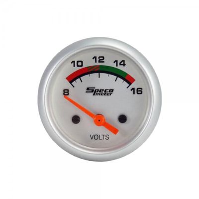 ​Speco Meter 2" 8-16 Volt Voltmeter Gauge - Silver Dial Silver Bezel