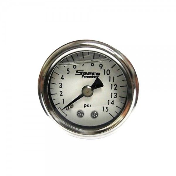 ​Speco Meter 1-1/2" 15psi Liquid Filled Mechanical Fuel Pressure Gauge - White Dial Chrome Housing