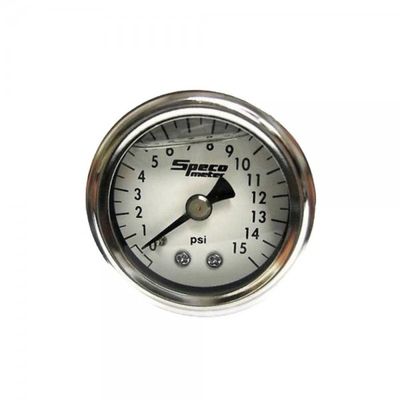 Speco Meter 1-1/2 Speco Meter 1-1/2" 15psi Liquid Filled Mechanical Fuel Pressure Gauge - White Dial Chrome Housing