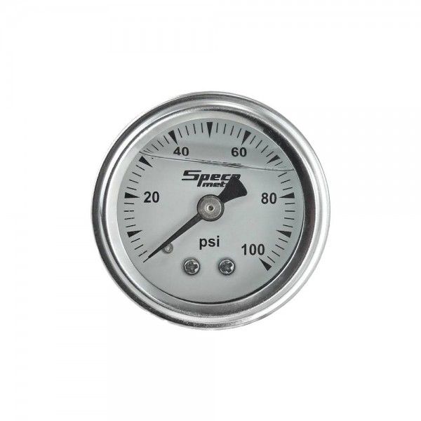 1-1/2 1-1/2" 100psi Liquid Filled Mechanical Fuel Pressure Gauge - White Dial Chrome Housing