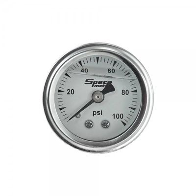 1-1/2 1-1/2" 100psi Liquid Filled Mechanical Fuel Pressure Gauge - White Dial Chrome Housing
