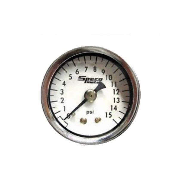 Speco Meter 1-1/2 Speco Meter 1-1/2" 15psi Mechanical Fuel Pressure Gauge - White Dial Chrome Housing
