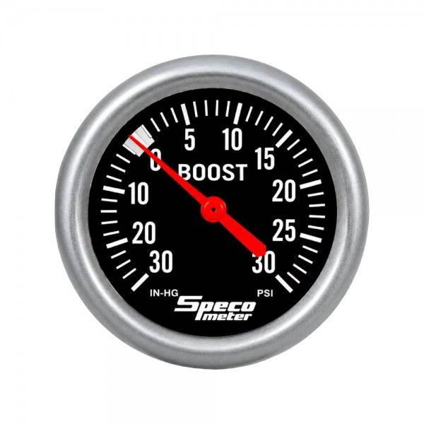 Speco Meter 2-5/8 Speco Meter 2-5/8" Mechanical 30 Hg to 30 PSI Boost Gauge - Black Dial Silver Bezel