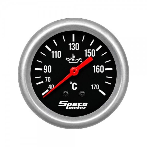 Speco Meter 2-5/8 Speco Meter 2-5/8" Mechanical 40-170ºC Oil Temperature Gauge with Sender - Black Dial Silver Bezel
