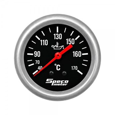 ​Speco Meter 2-5/8" Mechanical 40-170ºC Oil Temperature Gauge with Sender - Black Dial Silver Bezel