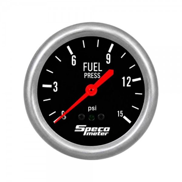 Speco Meter 2-5/8 Speco Meter 2-5/8" Mechanical 15psi Fuel Pressure Gauge - Black Dial Silver Bezel