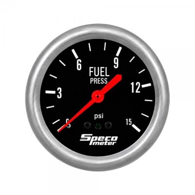 Speco Meter 2-5/8 Speco Meter 2-5/8" Mechanical 15psi Fuel Pressure Gauge - Black Dial Silver Bezel